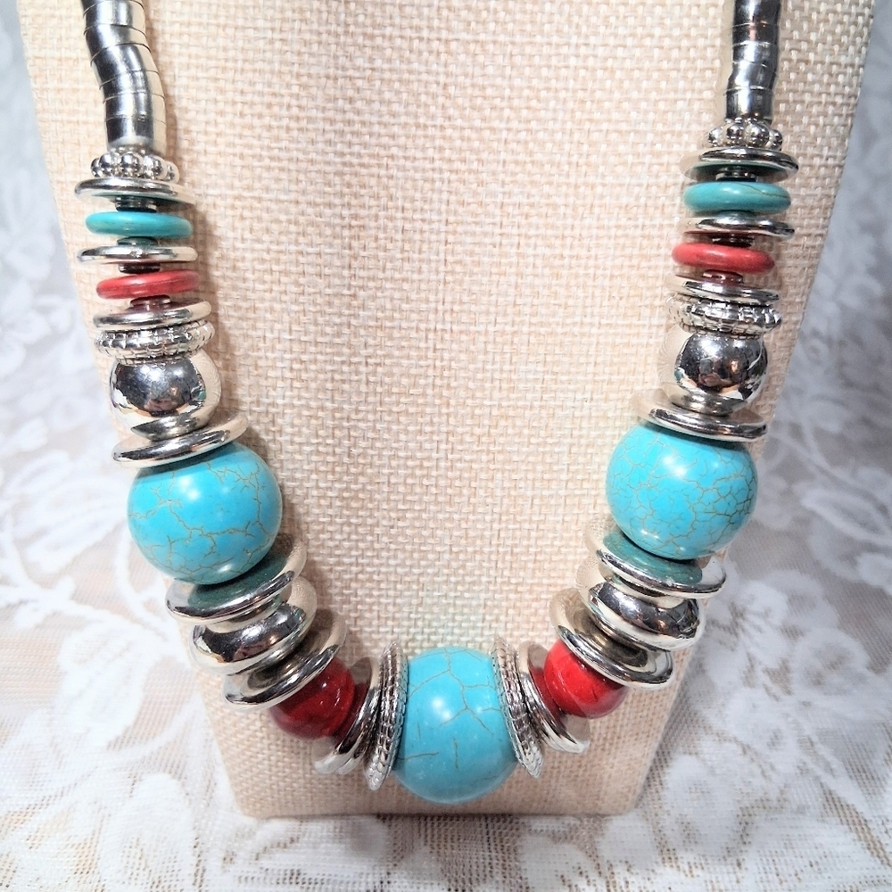 Terra Chrome Necklace Mirror Finish Beaded With Silver Spacers - Picture 4 of 9